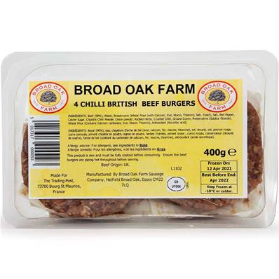 Broad Oak Farm Chilli Beef Burgers (90% Beef)