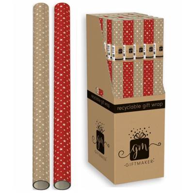 Christmas Wrapping - Kraft Stars (2 pack x 3m)